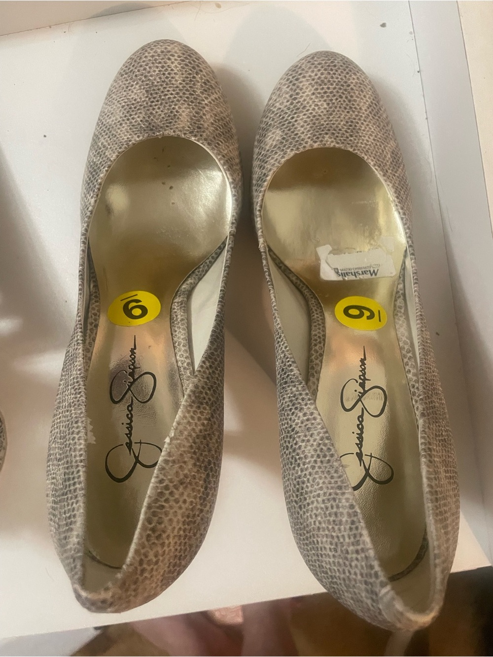 Jessica Simpson Taupe Snake-Print Almond Toe Pumps